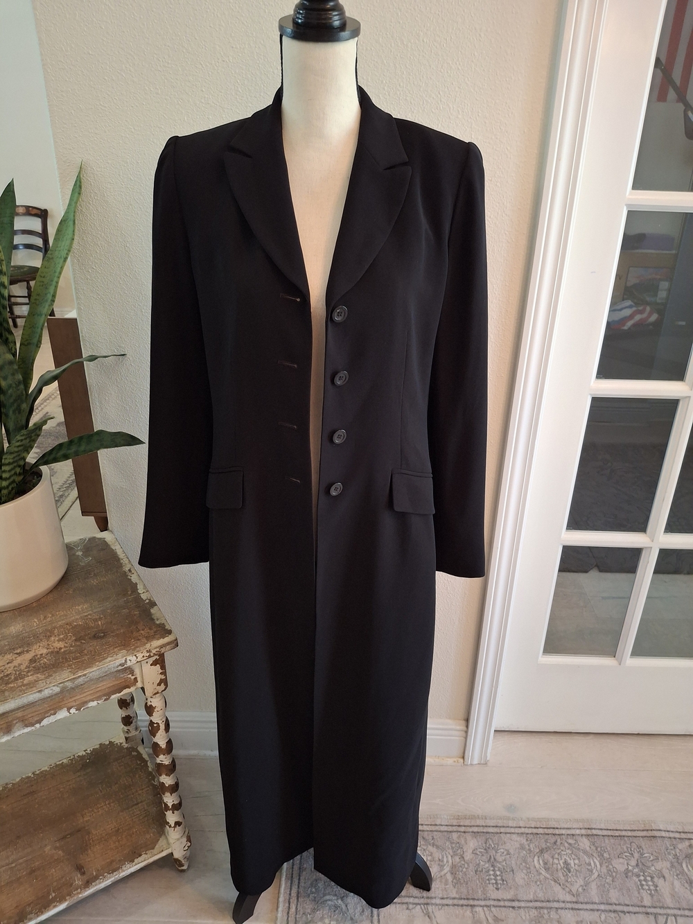 Vintage Y2K Women's Black Long Trench Blazer - Tailored Single-Breasted